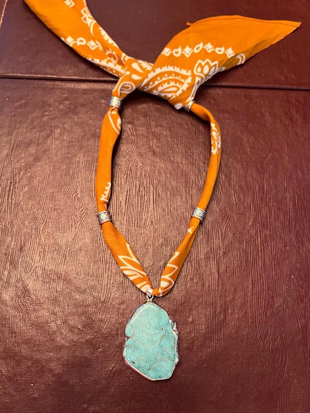 Boho, Festival Concert Turquoise “Dandelion” Bandana Scarf on Terracotta Bandana